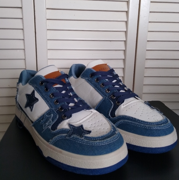 PACOGIL Denim White Star Sneakers – Size 42 EU – Streetwear Casual Shoes - Picture 2 of 14